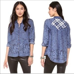 Free People Dottie Over You Button Front Shirt Floral Plaid Size Medium